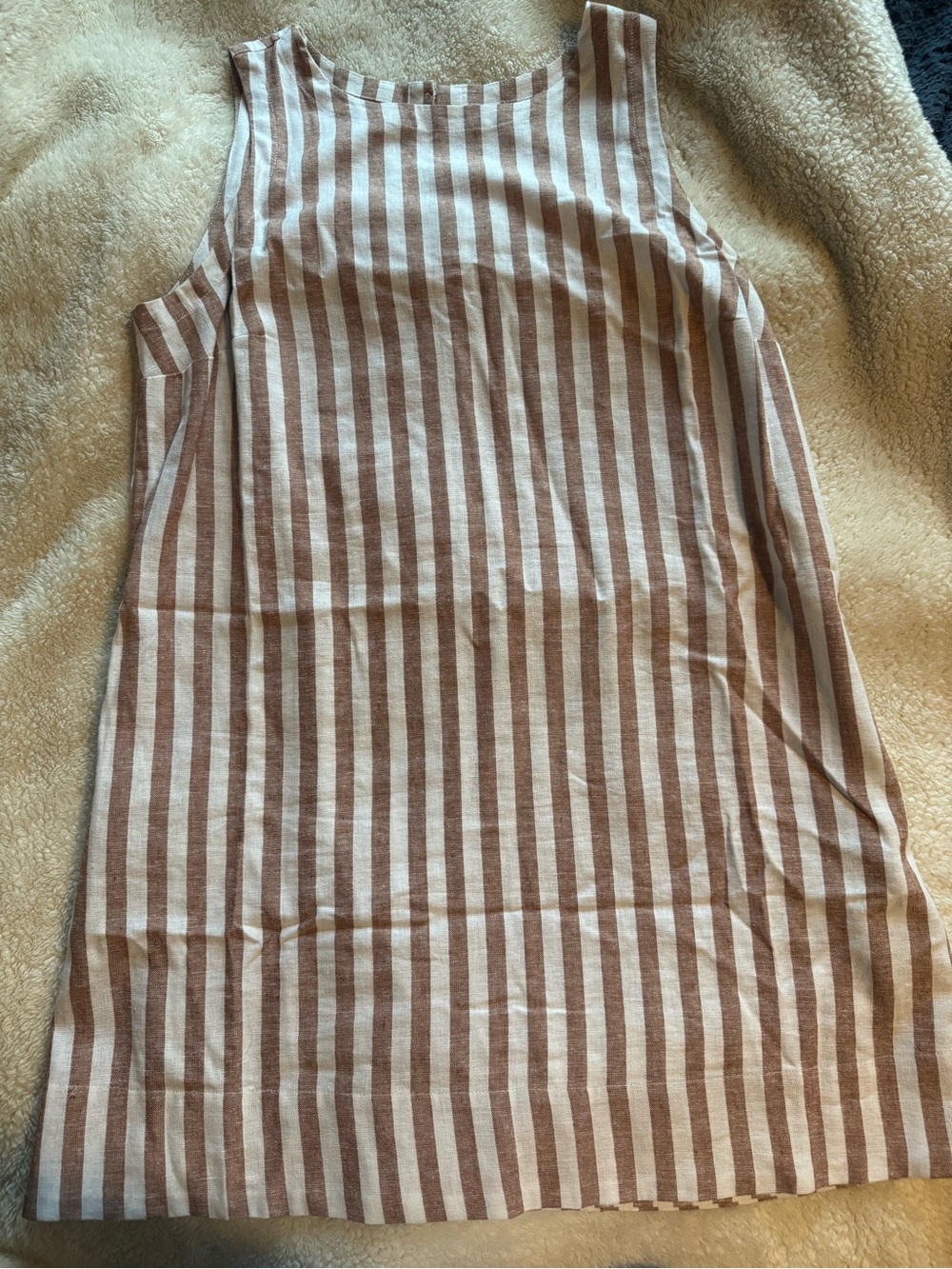 Old Navy Cream and Brown Striped Sleeveless Shift Dress